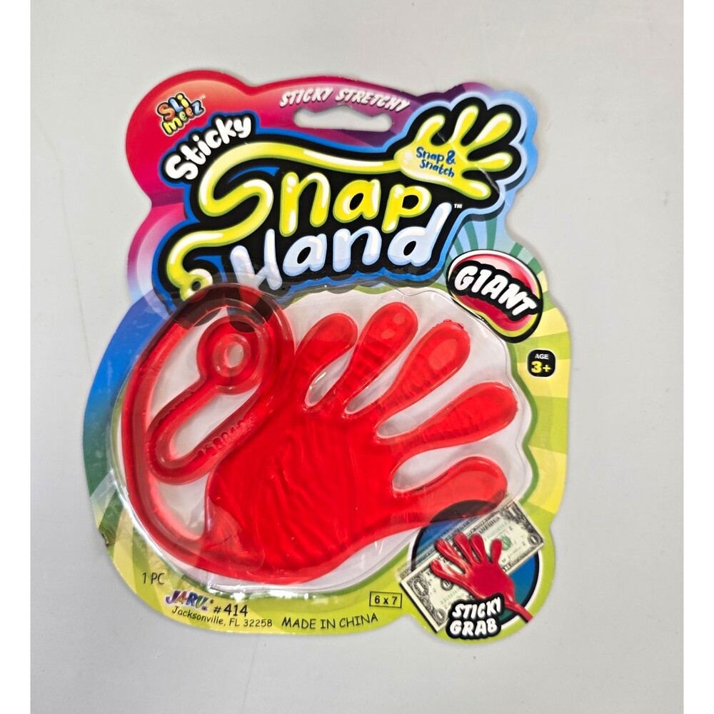 (B11) JARU Sticky Snap Hand Toy, Stretchy Washable Party Favor, Red #414